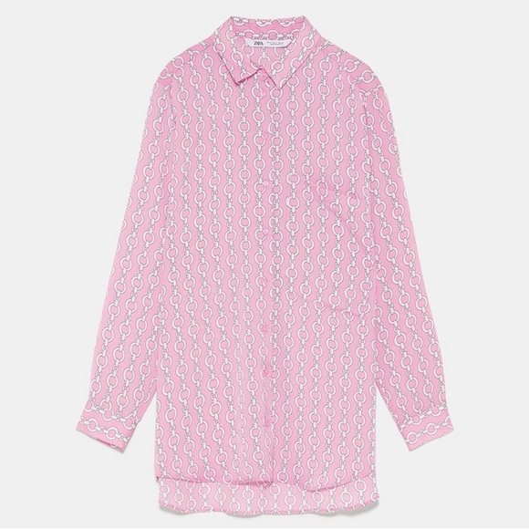 ZARA 💗⛓️💗 Beautiful Pink Chain Link Print Buttoned Blouse Top XS - Picture 3 of 5